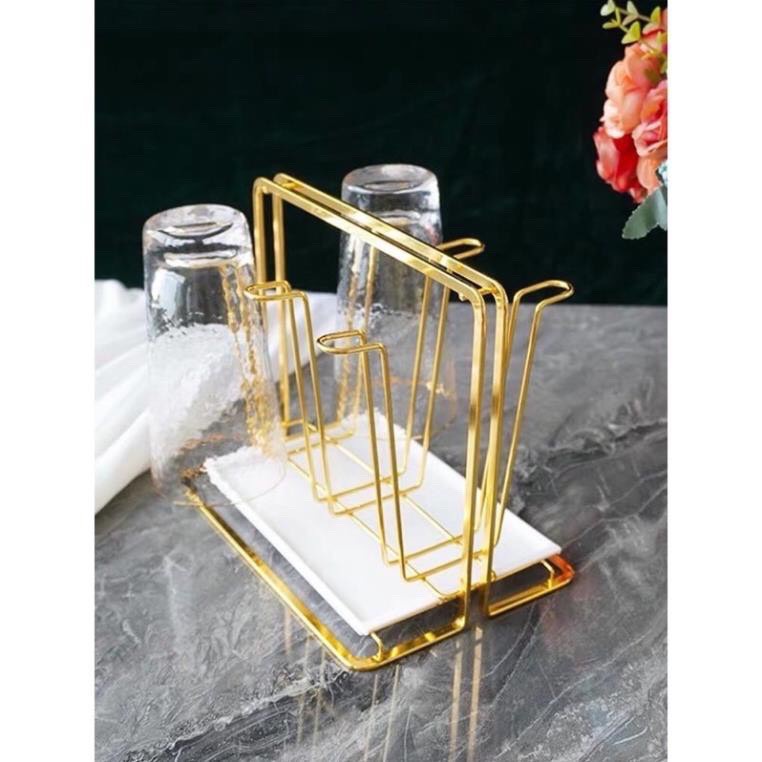 Khay úp cốc ,ly hợp kim mạ vàng tặng kèm khay hứng nước cao cấp