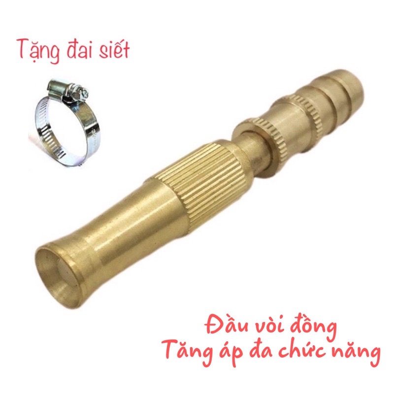 Đầu vòi đồng tưới cây,rửa xe, tăng áp đa chức năng (tặng kèm đai siết)