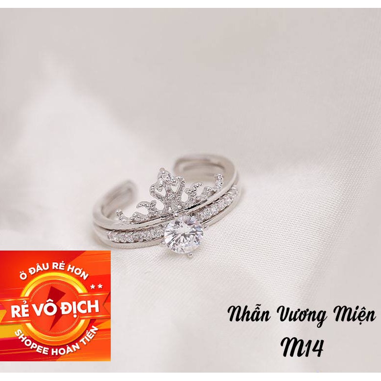 BỘ NHẪN BẠC NỮ HÀNG THIẾT KẾ - VƯƠNG MIỆN ĐÍNH ĐÁ FREE SIZE