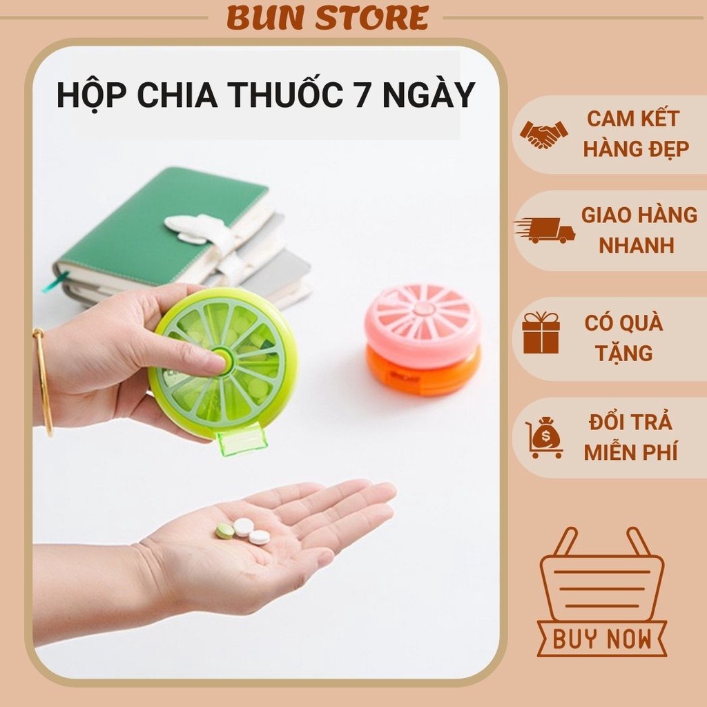 Hộp để thuốc mini hình quả cam Hộp chia thuốc 7 ngày  tiện lợi , để thuốc cá nhân, gia đình