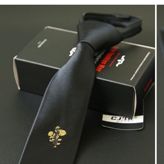 Cà vạt Nam bản nhỏ 5cm thắt sẵn có hình thêu thời trang cao cấp, cravat phong cách Hàn Quốc, Cavat dự tiệc