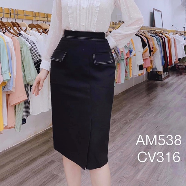 Chân váy bút chì công sở trần chỉ túi | BigBuy360 - bigbuy360.vn