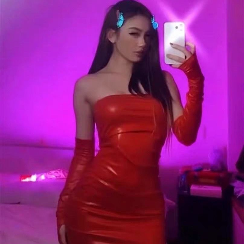 Bộ Áo Ống Dáng Ôm + Chân Váy Ngắn Bằng Da pu Gợi Cảm