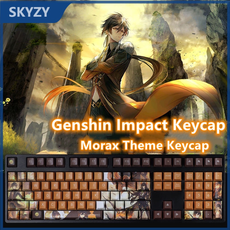 Genshin Impact Keycap Cherry Profile Chủ đề Morax Keycap Anime PBT Thuốc nhuộm Thăng hoa Bàn phím cơ Keycap 108 Phím