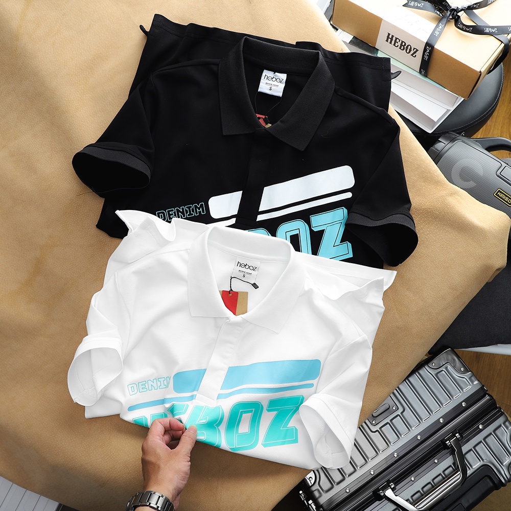 Áo thun nam có cổ, polo logo GREEN HEBOZ chất vải cotton 4 chiều in hình cao cấp - BLACK - 00001211