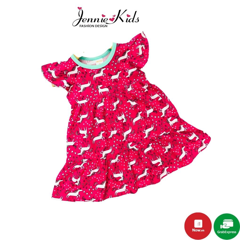 Váy đầm bé gái tay cánh tiên vải cotton xuất Jennie kids thoáng mát cho bé J409