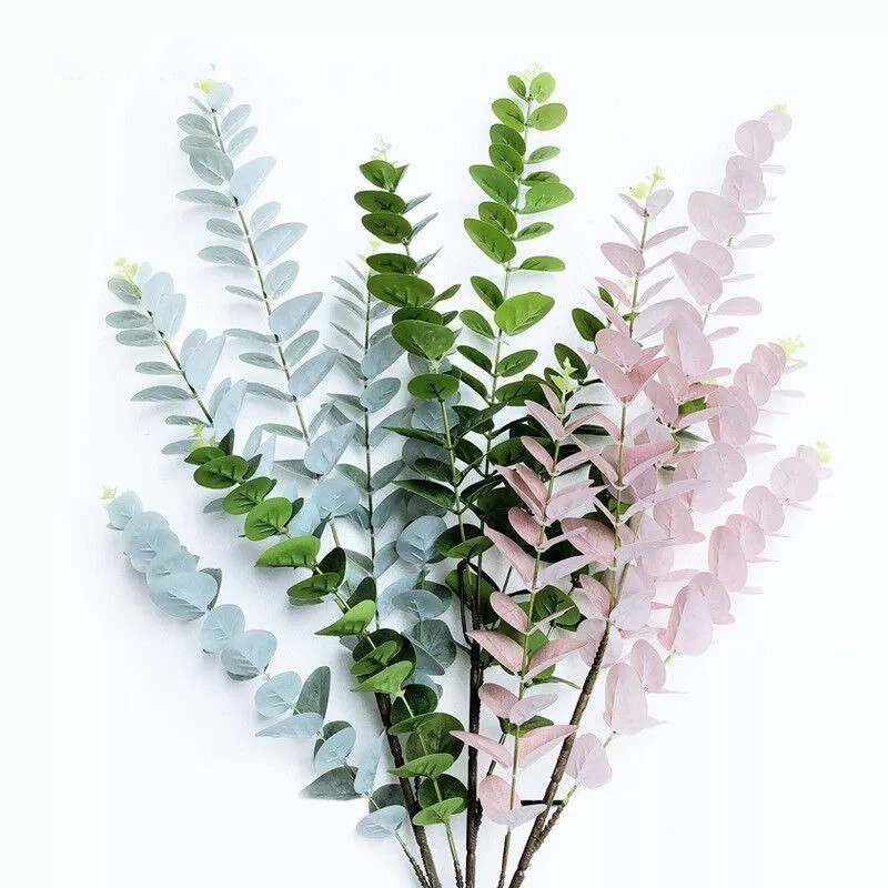 3D Silk Simulation Eucalyptus/ Real Touch Green Artificial Plants/ Fake Plant Leaf Home Wedding Garden Decoration