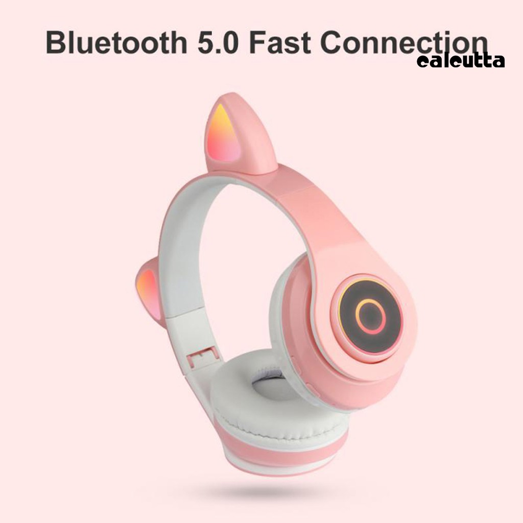 Tai Nghe Bluetooth 5.0 P39M Hình Tai Mèo Có Mic Và Đèn Led