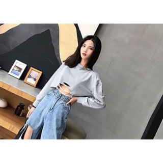 Áo croptop cut out thun dài tay form thụng rộng - By SugarGalz