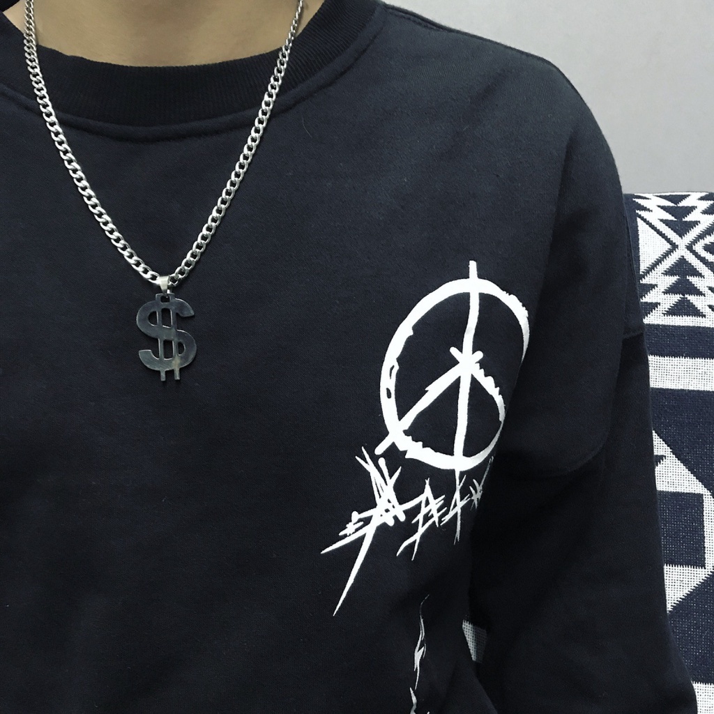 Vòng cổ chuỗi xích BROO mặt đồng đô la, dây chuyền titan phong cách hiphop cho nam nữ