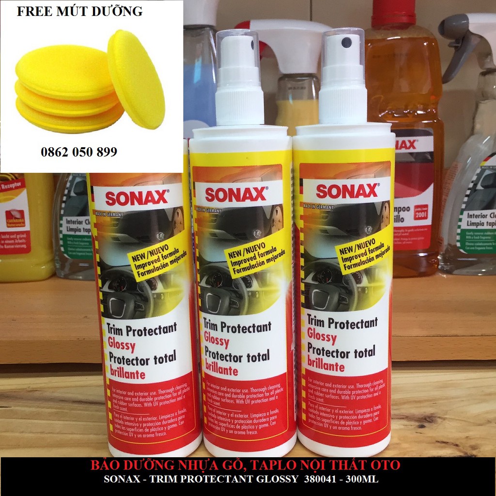 Sonax Chất Bảo Dưỡng Và Làm Bóng Nhựa , Gỗ Nội Thất Ôtô - 380041 300ml Và Tặng kèm mút