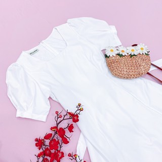 Đầm midi trắng xoè cổ vuông (kèm hình thật)