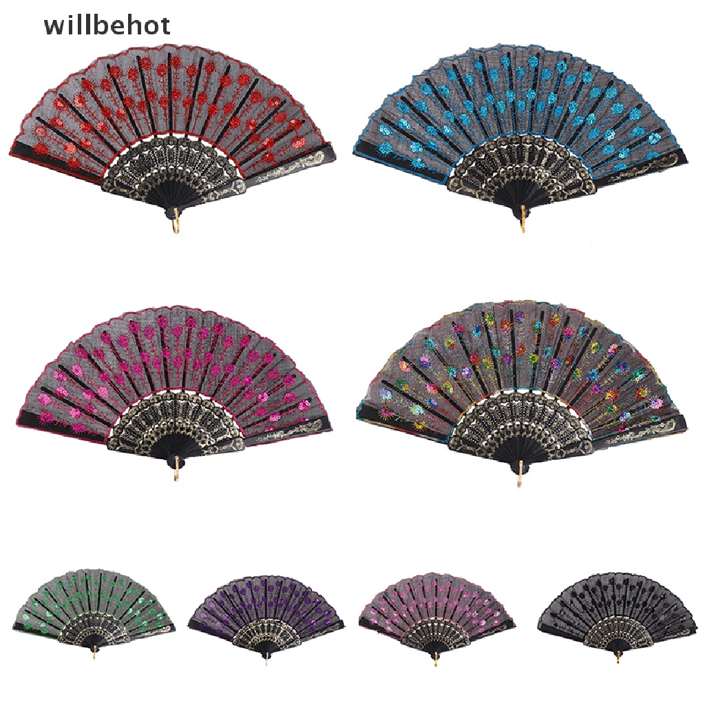 Quạt Xếp Cầm Tay Bằng Lụa Đính Kim Sa Hình Chim Công Nghệ Thuật Làm Quà Cưới