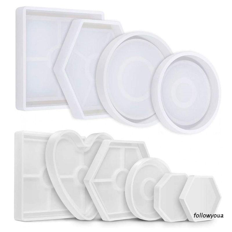 Bộ 4 / 6 Khuôn Silicone Hình Lục Giác Làm Nhựa Epoxy