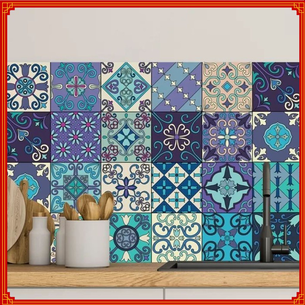 Tấm decal gạch bông trang trí. Kích thước: Dài 1m, rộng 0.6m (0.6m vuông/tấm) | BigBuy360 - bigbuy360.vn