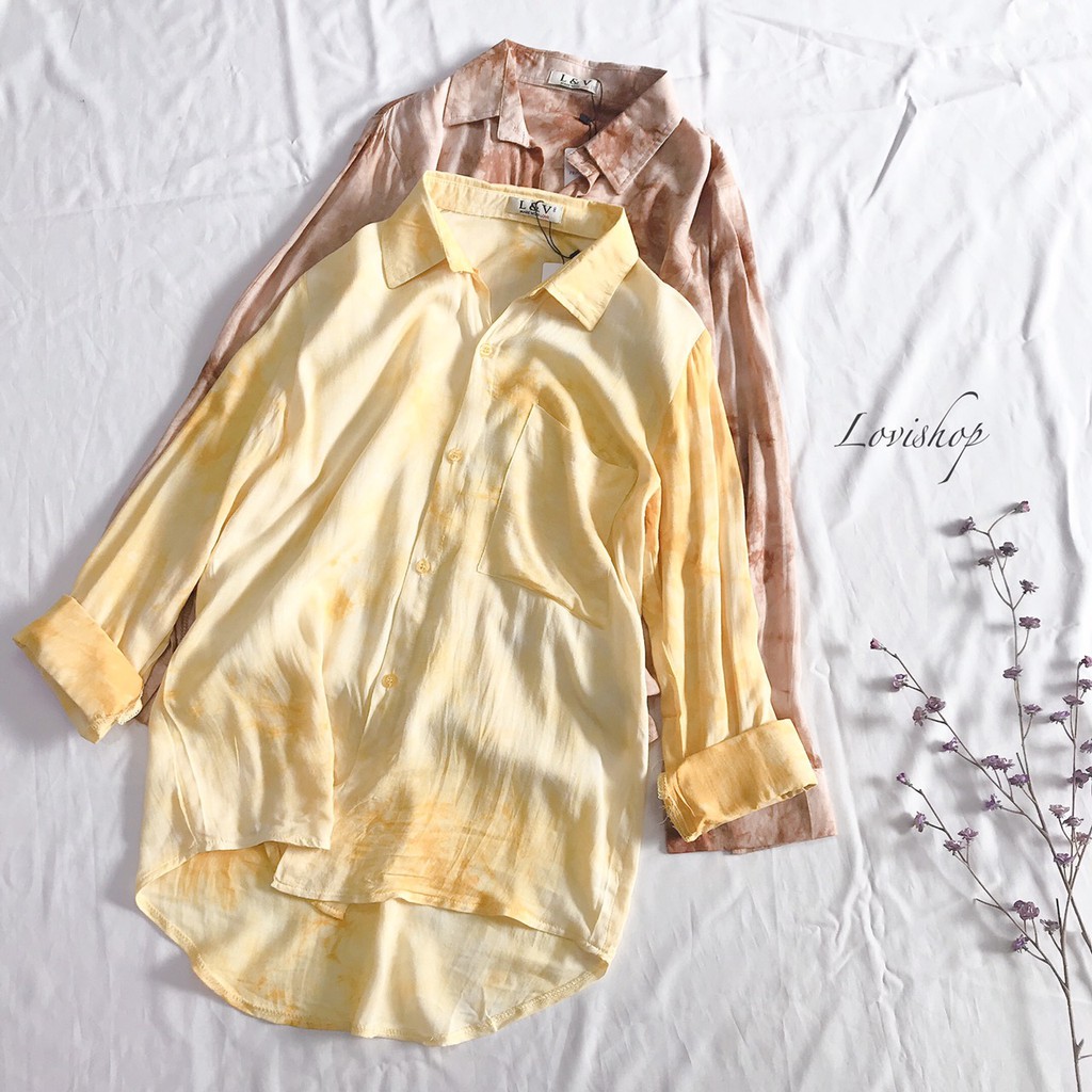 Áo sơ mi nữ loang màu tay dài cá tính chất lừ Lovi