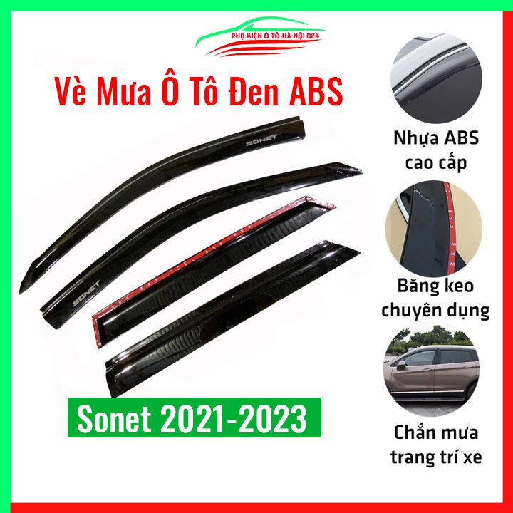 Vè che mưa cho xe ô tô Sonet 2021-2023 vè đen/ chỉ inox bảo vệ trang trí xe