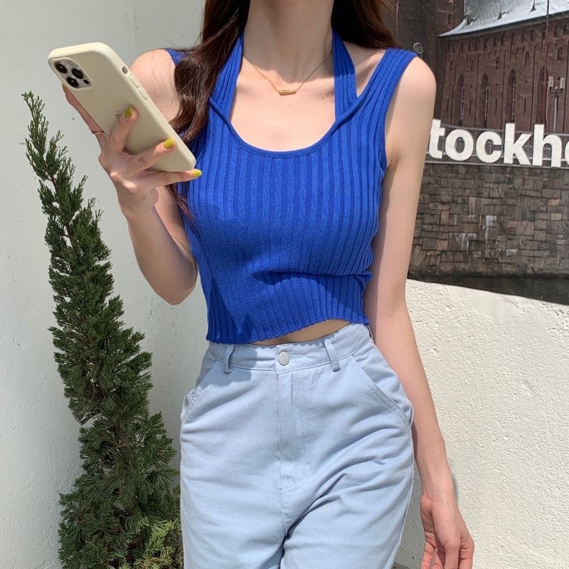 ÁO CỔ YẾM 2 dây ôm body chất len ulzzang