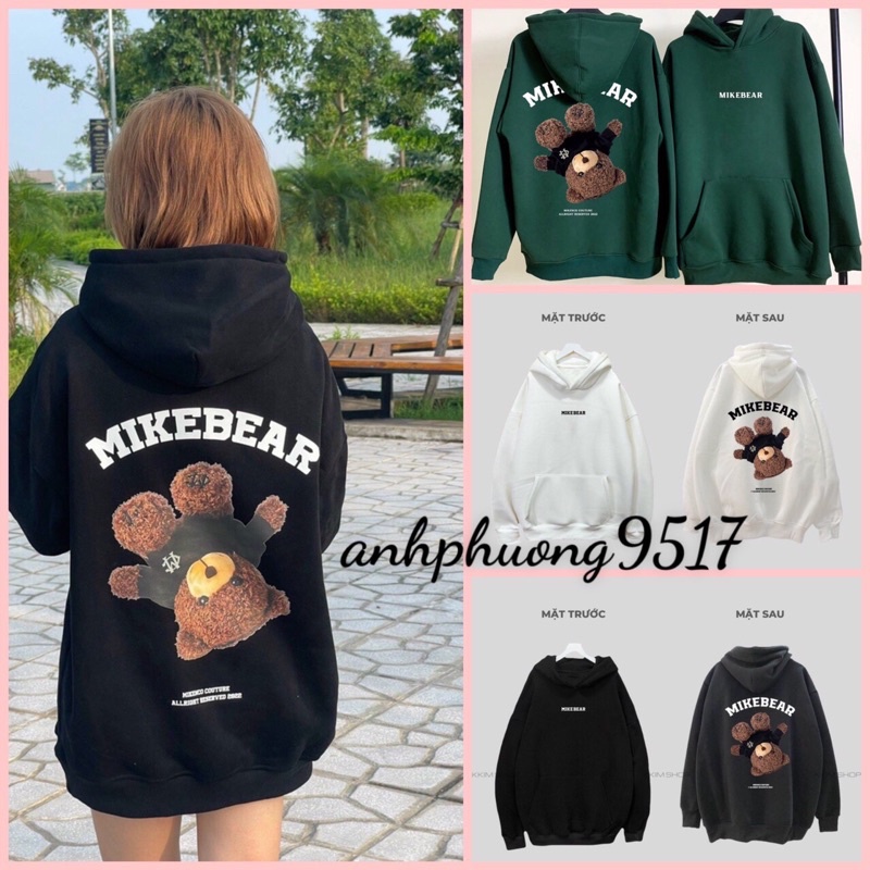 Áo hoodie nỉ bông nam nữ form Unisex MIKEBEAR in hình gấu mũ 2 lớp rộngáo sweater nỉ ulzzang Thời trang Thu đông