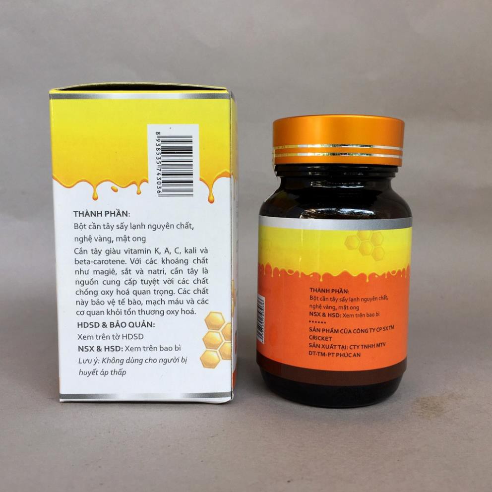 Viên bột cần tây nghệ mật ong sấy lạnh nguyên chất (50g, 80g) giúp giảm cân, làm đẹp, tái tạo và làm trắng da, detox