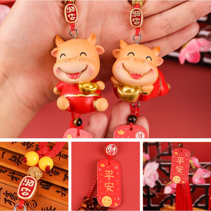 Dây treo xe ô tô tượng trâu phong thủy trang trí siêu đẹp cho một năm mới may mắn, tài lộc