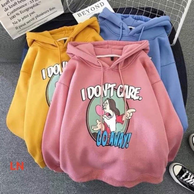 Áo nỉ hoddie vải nỉ bông I Don't Care dày dặn Ulzzang cá tính oversize ( dưới 55kg)