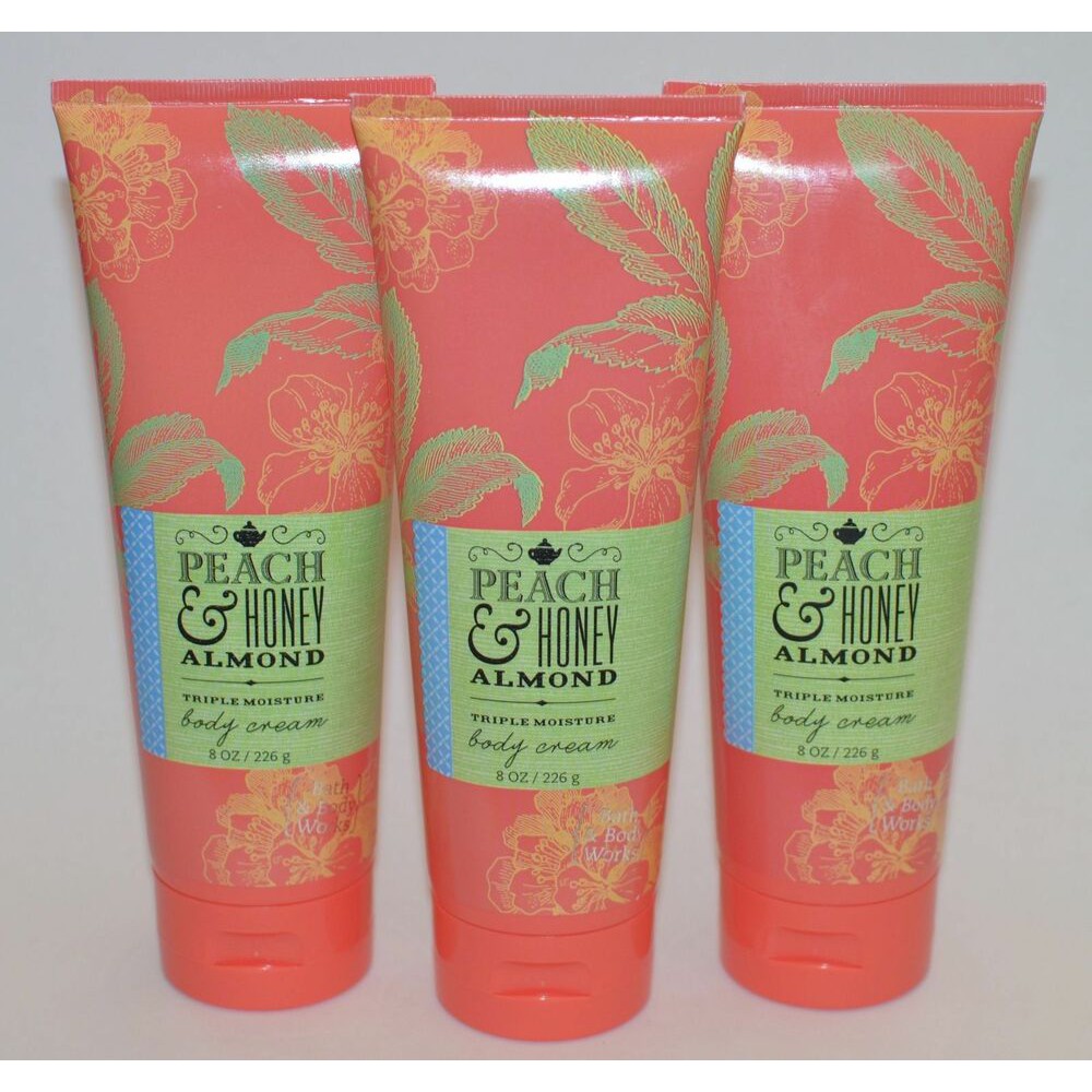 Kem dưỡng ẩm cơ thể Bath &amp; Body Works Peach &amp; Honey Almond Triple Moisture Body Cream 226g (Mỹ)