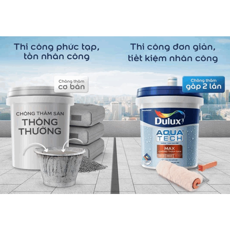 Chất chống thấm SÀN không pha xi măng Dulux Aquatech Max Chống thấm hiệu quả gấp 2 lần - Lon 6kg