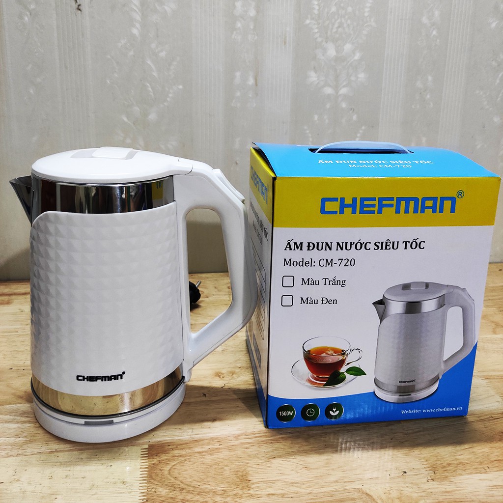 Ấm Siêu Tốc Chefman CM-720 Chính Hãng 2 Lớp Cách Điện, Dung Tích 2 Lít