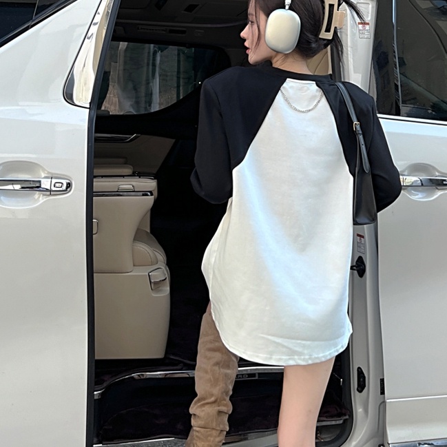 Áo thun SUXI tay dài cổ tròn in họa tiết chữ cái phong cách Hàn Quốc thời trang dành cho nữ