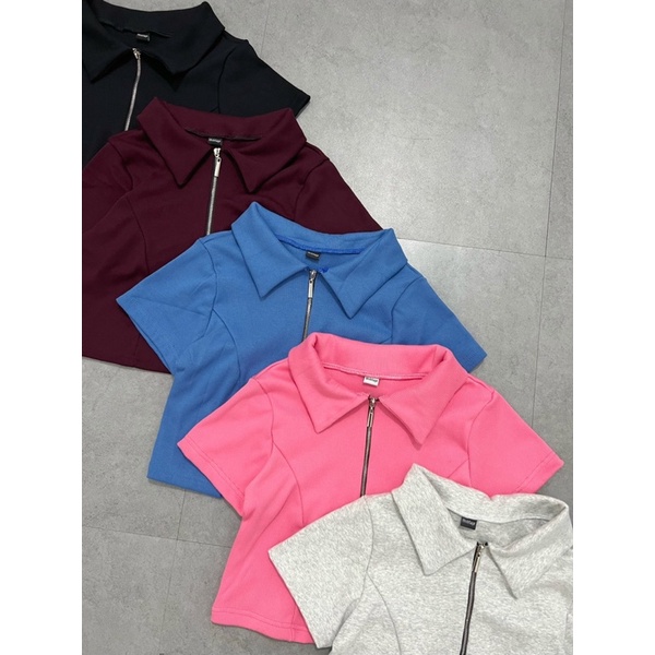 Áo Thun Croptop Polo Phối Khoá Kéo Tay Ngắn Siêu Chất