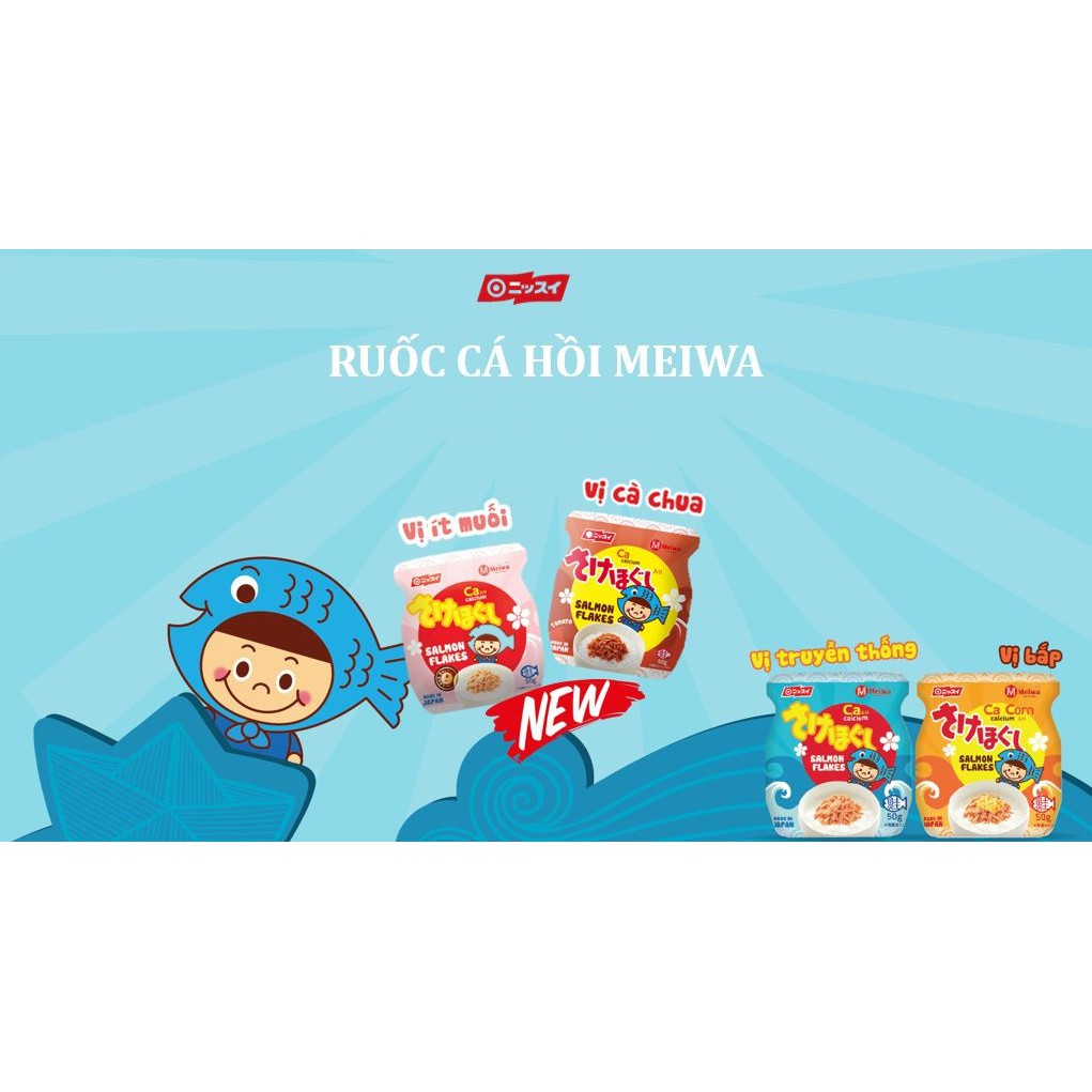 Ruốc cá hồi Meiwa Nhật Bản vị bắp và nguyên vị 50g