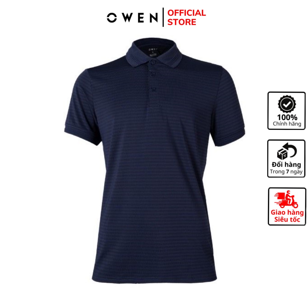 Áo thun nam có cổ bẻ polo OWEN APV220363 phông ngắn tay hàng hiệu cao cấp dáng body fit màu xanh navy vải polyester