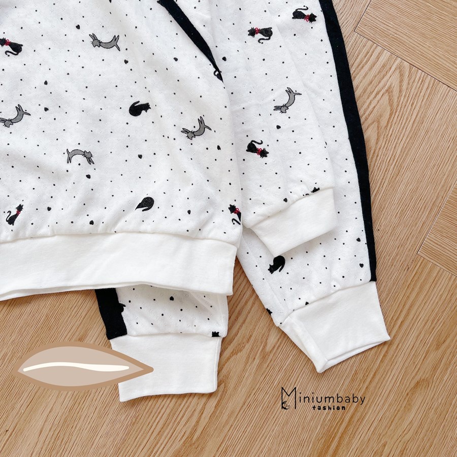 Bộ đồ dài tay quần dài thu đông cừu, chó, mèo cho bé gái chất liệu 100% cotton, miniumbabyfashion SB1295