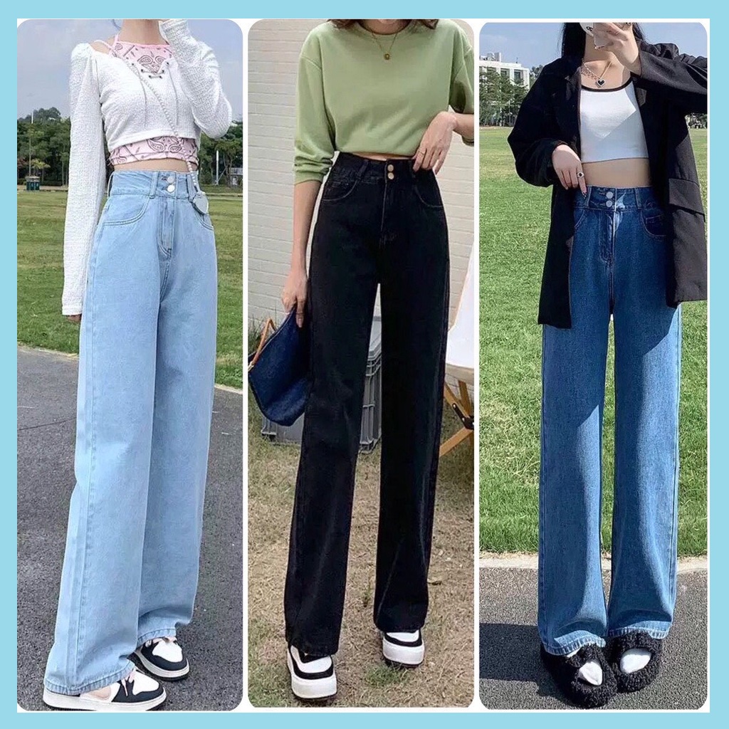 Quần jean bò ống suông rộng nữ đẹp lưng cao vải dày đẹp cao cấp Hot 2021