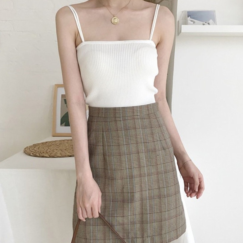 Brroa Áo Hai Dây Dệt Kim Màu Trơn Phong Cách Hàn Quốc Cho Nữ