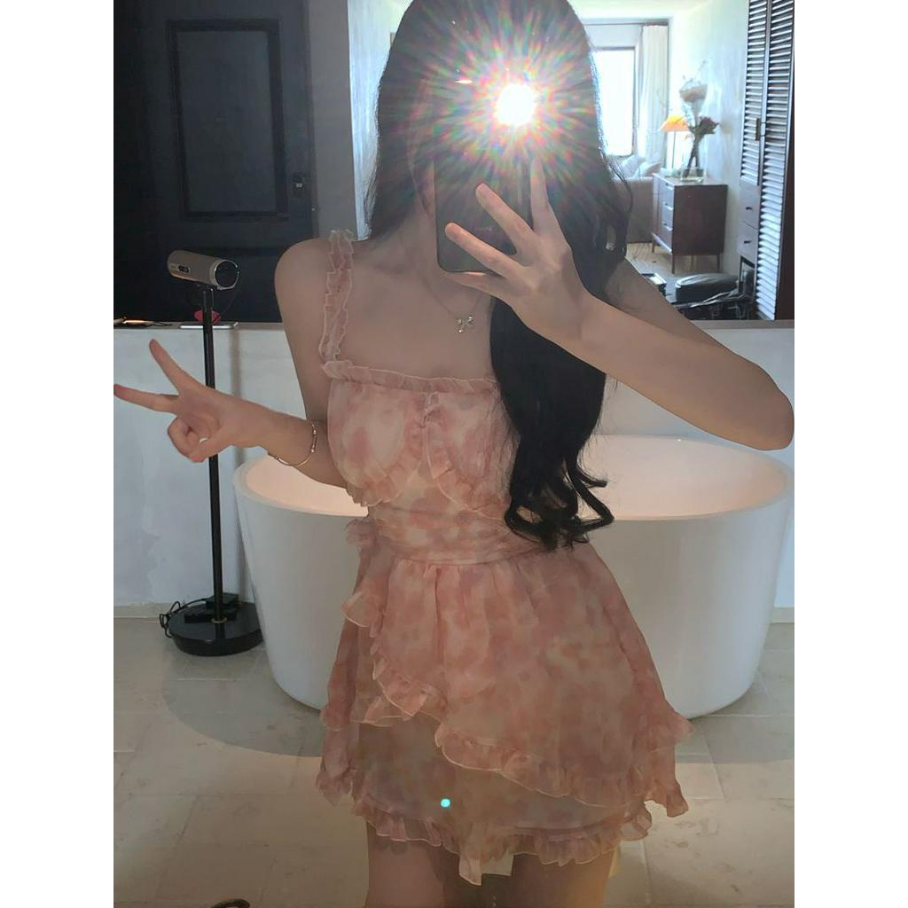 Đầm Ngắn Hai Dây Không Đều Thiết Kế Không Đều Mùa Hè Ngọt Ngào Cho Nữ