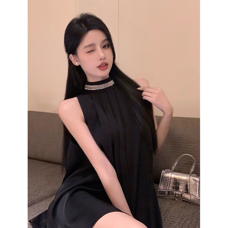 Đầm Chiffon Đen Trễ Vai Dáng Rộng Xếp Ly Thời Trang Mùa Hè 2022 Cho Nữ