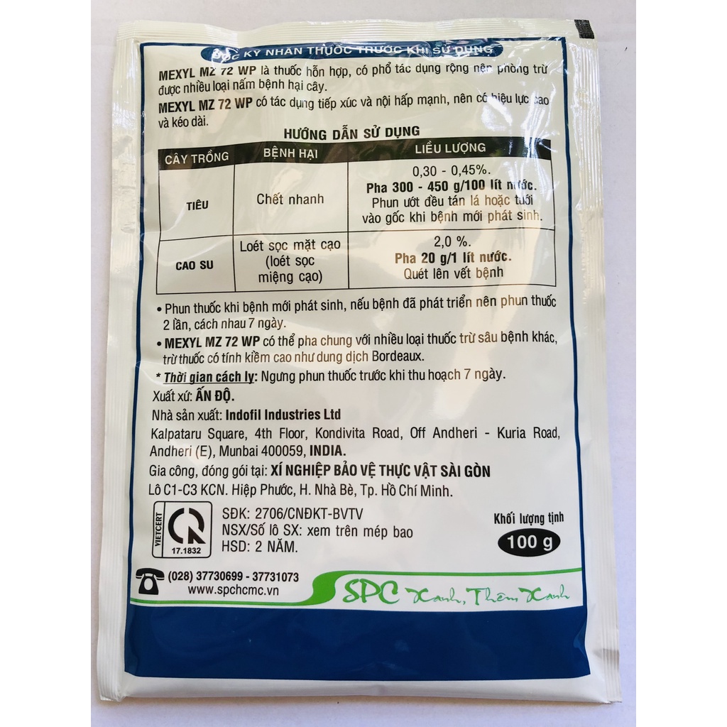 Mexyl MZ 72WP 100g SPC - Trừ Bệnh Vàng Lá, Thối Rể Và Các Loại Nấm Hại Cây Trồng