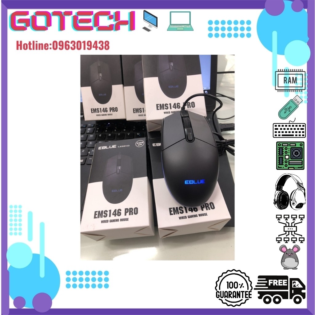 Chuột EBLUE mã EMS146 PRO có Led - Dành cho Game Thủ - Chính Hãng 100%