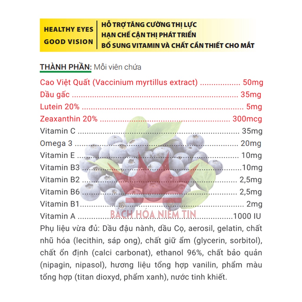 Viên uống Sáng Mắt TOBI GOLD LP - tăng cường thị lực, giảm nguy cơ đục thủy tinh thể thoái hóa điểm vàng - Hộp 60 viên