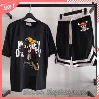 Set Bộ Áo Quần Hè Cá Tỉnh Hoạt Hình One Piece Luffy Đảo Hải Tặc