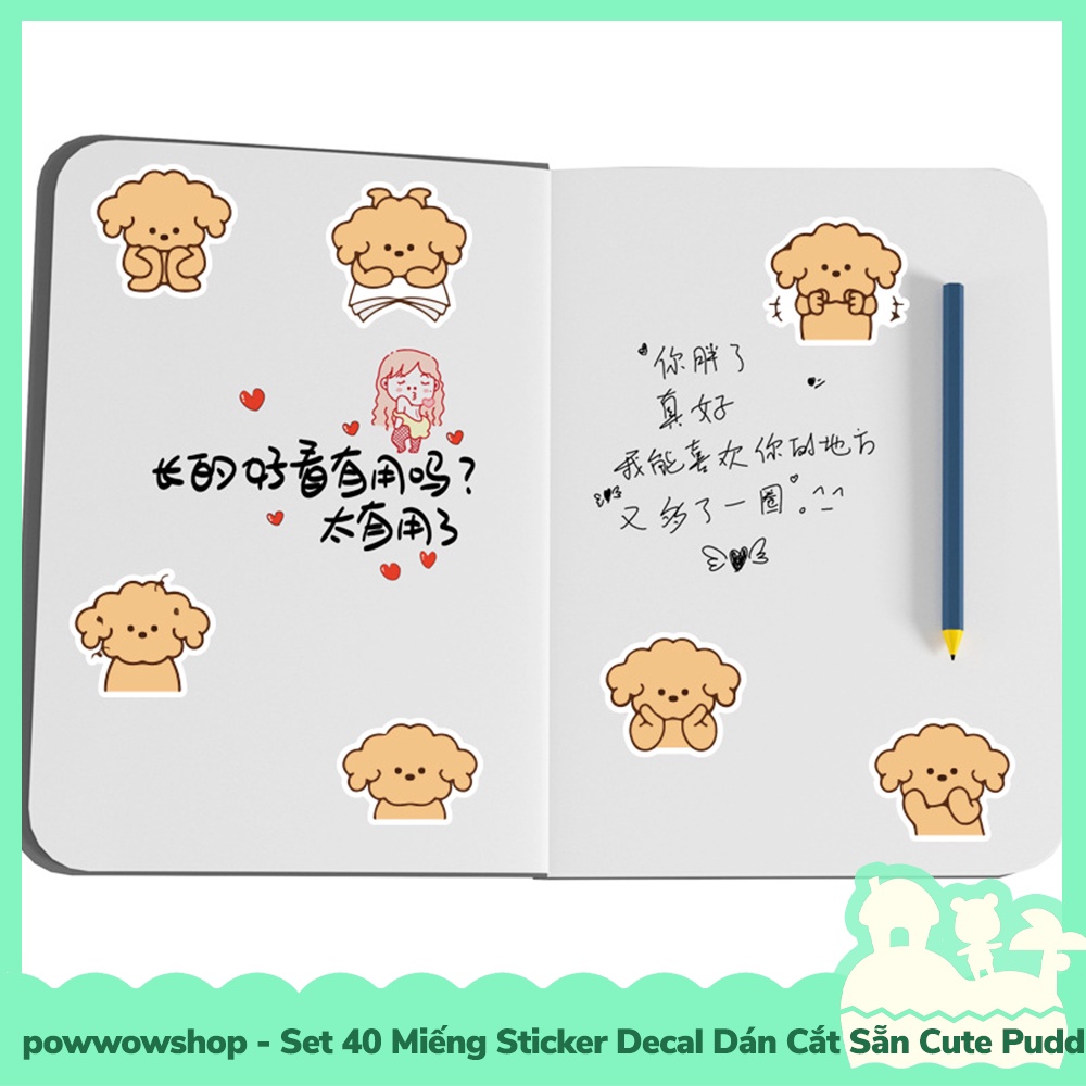[Sẵn VN - Hỏa Tốc] Set 40 Miếng Sticker Decal Cắt Sẵn DIY Dán Trang Trí Vật Dụng Mẫu Cute Puddle Dog Lovely Emotional