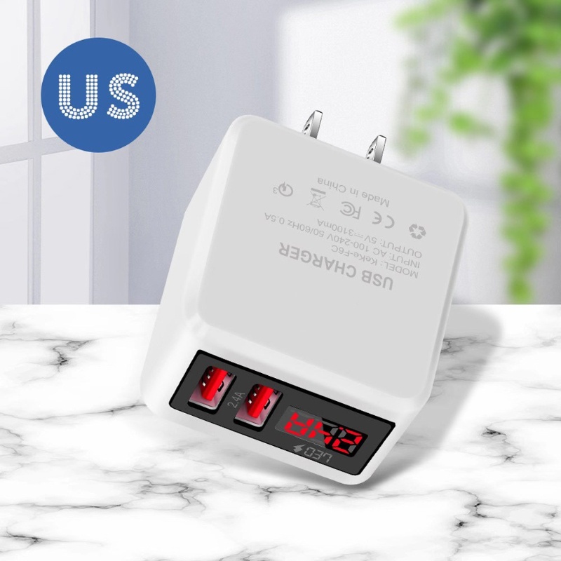 Củ sạc nhanh 2 cổng USB màn hình LED 2.4A EU/ US/ UK cho điện thoại