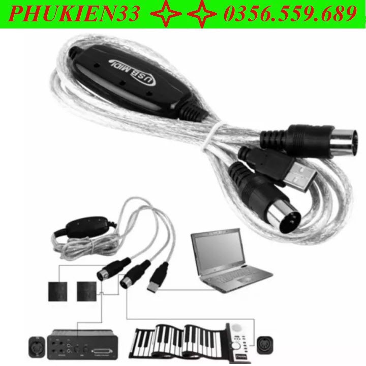 Dây Cáp Midi Sang USB Cho Organ - Thiết Bị Chuyển Đổi Âm Thanh Cho Nhạc Cụ Midi Kết Nối Với Máy Tính