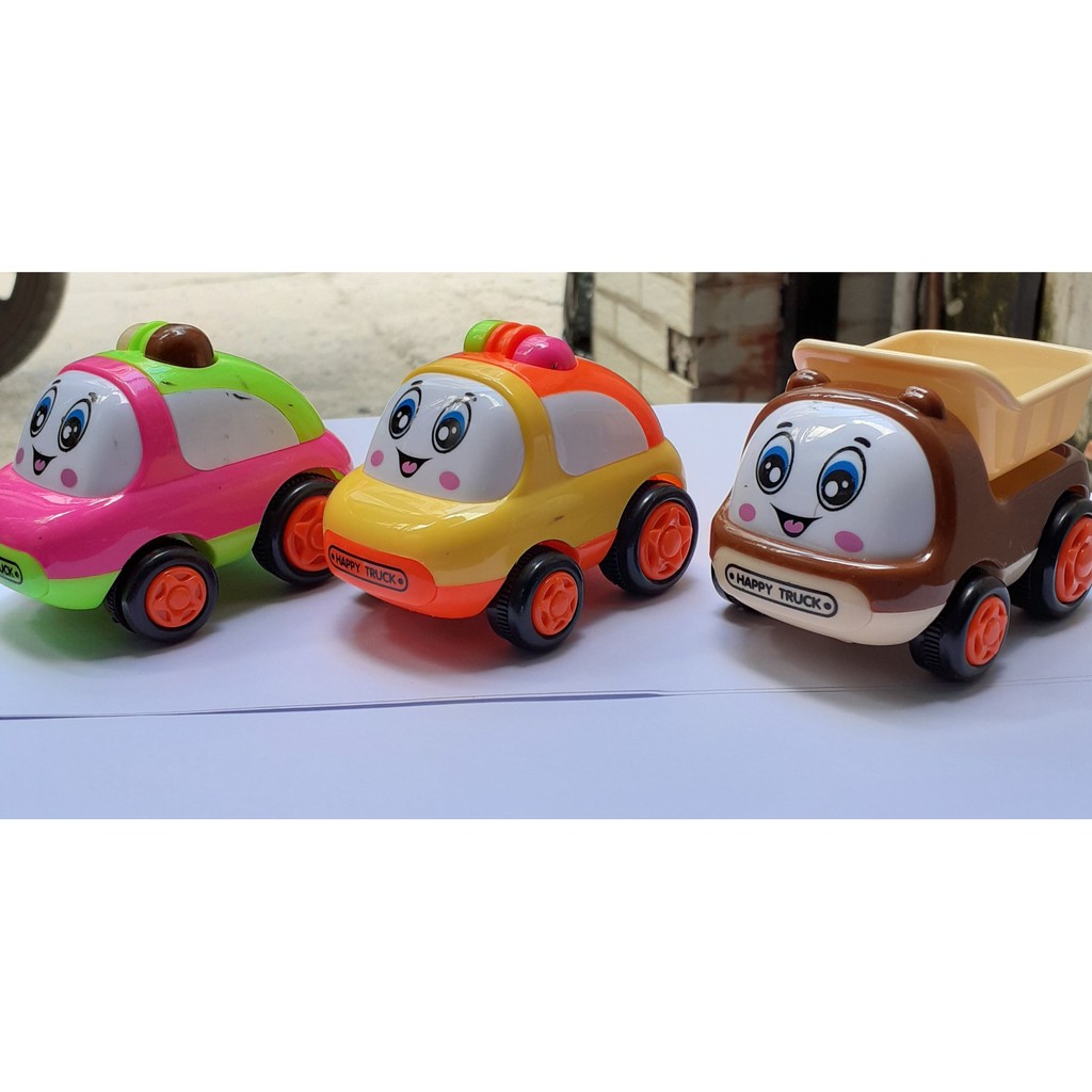 Hộp 12 xe mini Happy truck dễ thương cho bé, đồ chơi vận động, đồ chơi trẻ em, đồ chơi xe ô tô