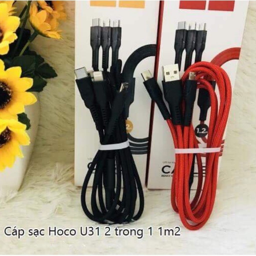 Dây sạc 3 đầu Hoco U31, Cáp sạc nhanh cho điện thoại Iphone Ipad Samsung Oppo Pin Dự Phòng TypeC/ Micro USB/ iOS/ androi