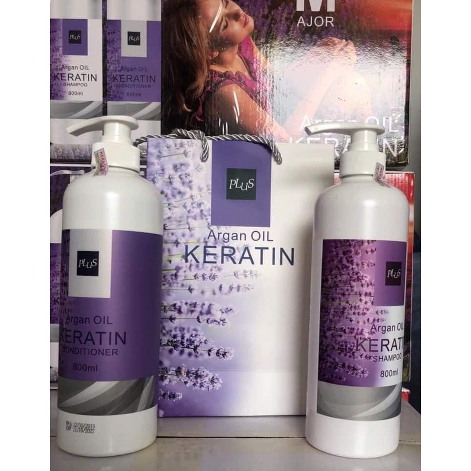 Cặp Dầu Gội Xả Giữ Nếp, Mềm Mượt Tóc Keratin Argan Oil Plus 2X800Ml |  Shopee Việt Nam