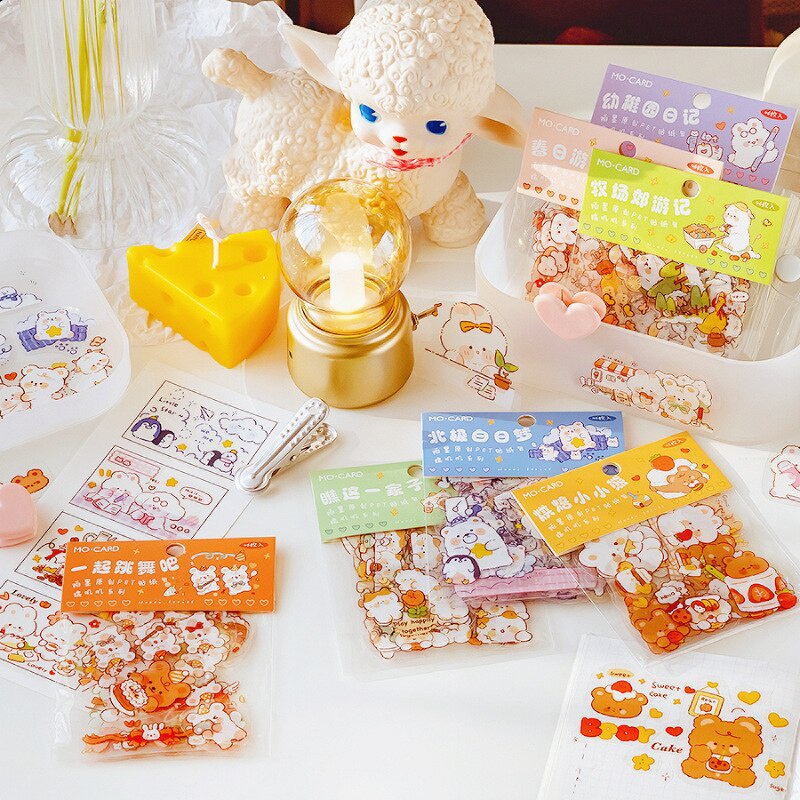 Set 46 miếng dán PET chống nước họa tiết hoạt hình trang trí sổ tay sổ lưu niệm