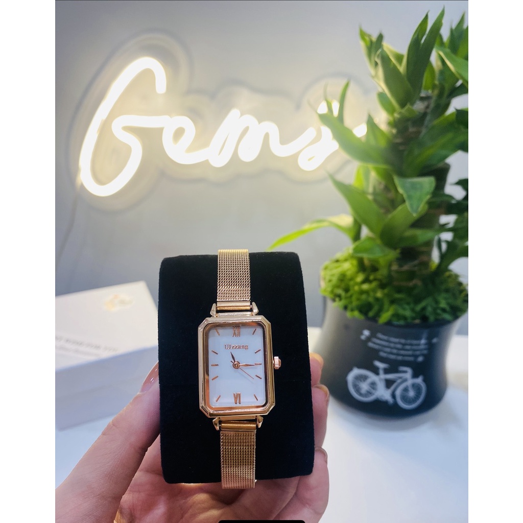 Đồng Hồ Nữ Cao Cấp Chính Hãng ULZZANG Mặt Chữ Nhật Giá Rẻ Mẫu Mới Gems ACC